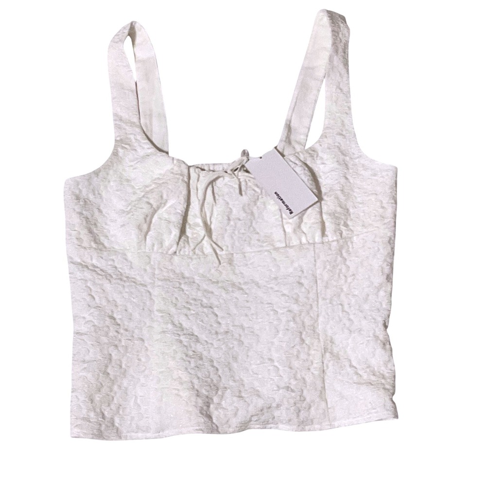 REFORMATION BALIA TOP white floral tank women's blouse bow 8 medium smocked NWT - Picture 2 of 14
